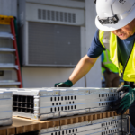 man in hard hat working with batteries